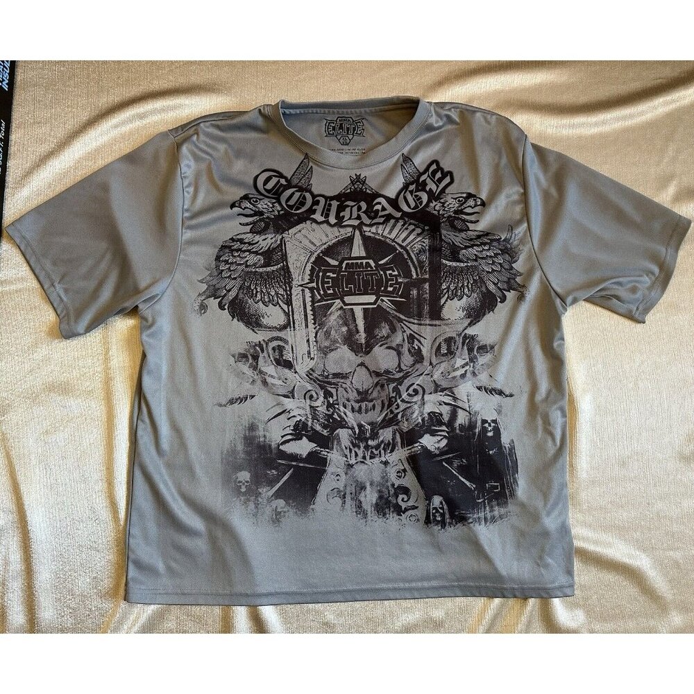 VTG Y2K MMA ELITE SKULL GRAIL Men’s XL GRUNGE Poly Tech T-SHIRT Affliction Style